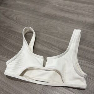 Frankies Bikinis Cream Ribbed Cutout Front Top Women's Size Xs